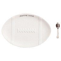 6" x 11" White Ceramic Football Platter With a Spreader by Mud Pie