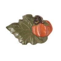 8" x 11" Green Leaf and Orange Pumpkin Ceramic Platter by Mud Pie