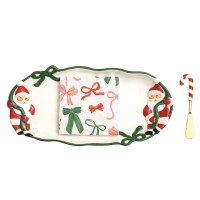 6" x 14" Ceramic Santa Claus Tray With a Spreader and Beverage Napkins by Mud Pie