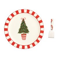 12" Round Ceramic Christmas Tree Design Platter With a Spatula by Mud Pie