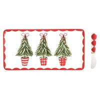 7" x 13" Ceramic Christmas Tree Design Tray With a Spreader by Mud Pie