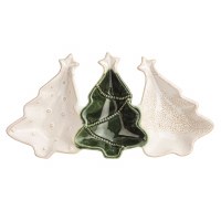 6" x 12" White and Green Three Comparment Ceramic Christmas Tree Dish by Mud Pie