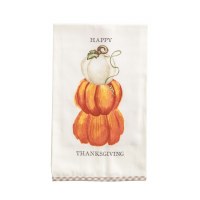 26" X 16" "Happy Thanksgiving" Orange and White Pumpkins Kitchen Towel by Mud Pie