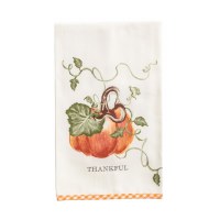 26" X 16" "Thankful" Orange Pumpkin Kitchen Towel by Mud Pie
