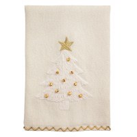 21" x 14" White and Gold Christmas Tree Kitchen Towel by Mud Pie