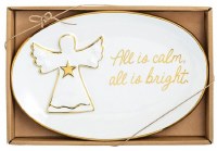7" x 10" White and Gold Ceramic Angel Plate by Mud Pie