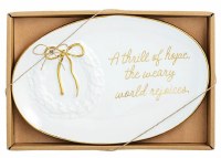 7" x 10" White and Gold Ceramic Wreath Plate by Mud Pie