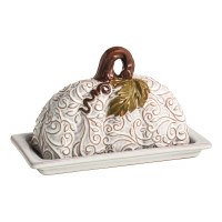 5" White Ceramic Pumpkin Butter Dish by Mud Pie