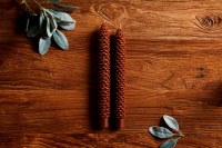 Box of 2 10" Brown Pine Cone Fall Taper Candles by Mud Pie