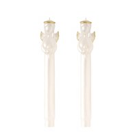 Box of Two 10" White and Gold Angel Christmas Taper Candles by Mud Pie