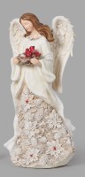 8" Distressed White Polyresin Angel Holding Two Cardinals Figurine