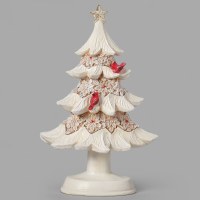 10" Two Cardinals on a Distressed White Tree Polyresin Figurine