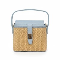 9" x 7" Light Blue and Natural Top Handle Purse