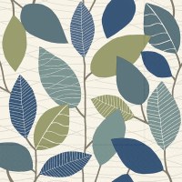 5" Square Blue and Green Leaves Beverage Napkins