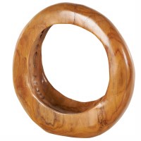 14" Round Brown Hoop Teak Wood Sculpture