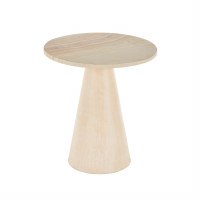 20" Round Beige Marble Top and Teak Wood Base End Table