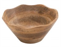 9" Round Brown Wavy Mango Wood Bowl