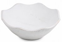 12" Round Distressed White Wavy Mango Wood Bowl