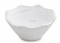 9" Round Distressed White Wavy Mango Wood Bowl
