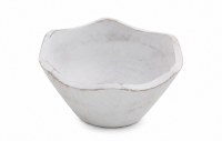 6" Round Distressed White Wavy Mango Wood Bowl