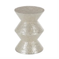 16" Round Cream Mosaic Capiz End Table