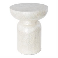 18" Round Cream Mosaic Capiz End Table