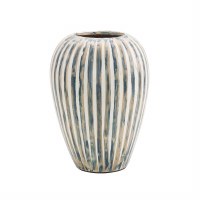 14" Blue and Natural Stripe Bamboo Vase