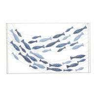 24" x 40" Blue School of Fish in a White Frame Coastal Metal Wall Art Plaque