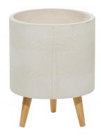 13" Round White Textured Ceramic Pot on Three Legs