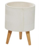 10" Round White Textured Ceramic Pot on Three Legs