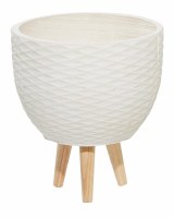 13" Round White Diamond Textured Ceramic Pot on Three Legs