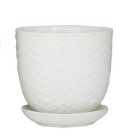 5" Round White Textured Porcelain Pot With a Saucer