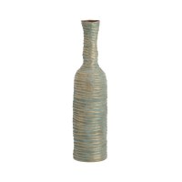23.5" Green and Gold Ribbed Ceramic Vase