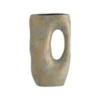 15.5" Green and Gold Ceramic Vase With Hole