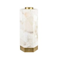 15" White Alabaster Hexagon Column Table Lamp