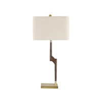 34" Brown Wood and Brass Table Lamp