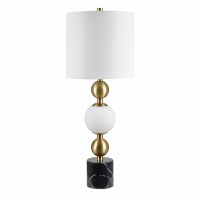 33" White, Brass, and Black Orb Table Lamp