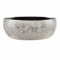 20" Silver and White Ceramic Oval Decorative Bowl