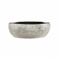 Small Silver and White Ceramic Oval Decorative Bowl