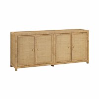 76" Natural Four Door Rattan Wrap Credenza