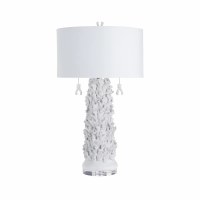 31" White Double Pull Faux Coral Column Table Lamp