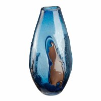 18" Blue and Brown Glass Vase