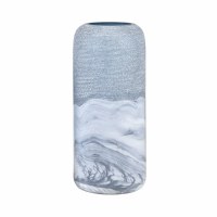 14" White and Blue Cylinder Glass Vase
