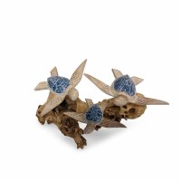 6" Three Blue Mango Wood Sea Turtles on Driftwood Sculpture