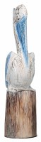20" Blue and White Mango Wood Pelican Statue