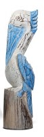 14" Blue and White Mango Wood Pelican Statue