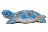 Extra Large Blue and Whitewash Mango Wood Sea Turtle Figurine
