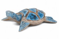 Medium Blue and Whitewash Mango Wood Sea Turtle Figurine