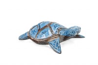 Small Blue and Whitewash Mango Wood Sea Turtle Figurine
