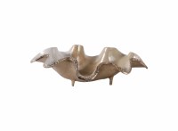 20" x 12" Tan and Gold Wavy Metal Decorative Bowl